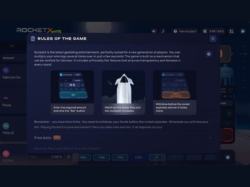 Характеристики краш-игры Rocket X