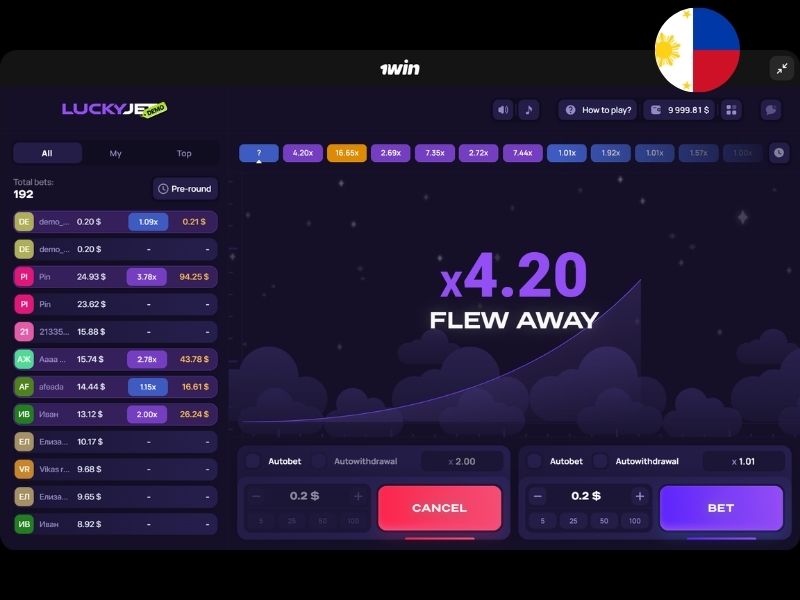 Lucky Jet na Filipinach w serwisie 1Win