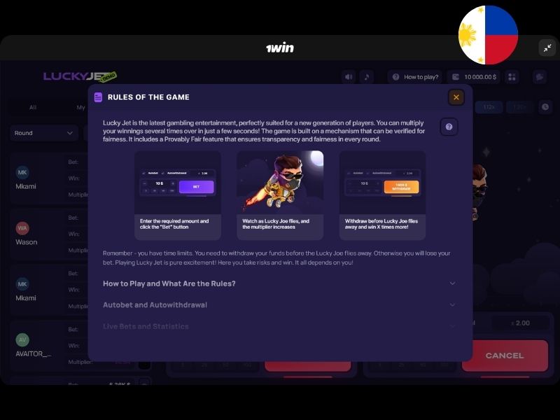 Lucky Jet dla graczy z Filipin