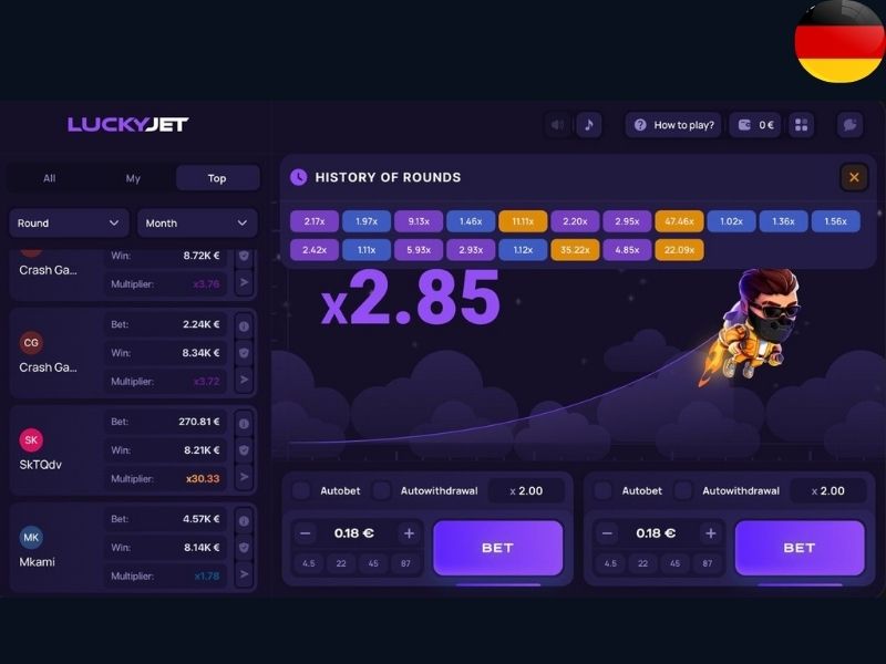 Lucky Jet в Германии на 1Win