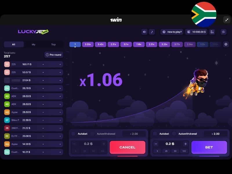 Lucky Jet в ЮАР на 1Win